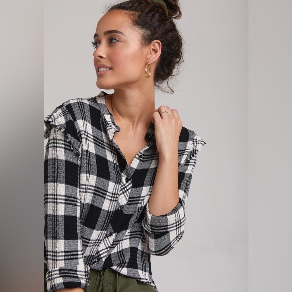 Bella Dahl Black and White Plaid Blouse